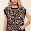 Haptics Leopard Print Dolman Cap Sleeve Knit Top - Taupe/Black