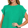 Zenana Woven Double Gauze Acid Washed Short Sleeve Top - K GREEN