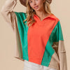 BiBi Colorblock Exposed Seam French Terry Sweatshirt - APRICOT/MINT/SAND