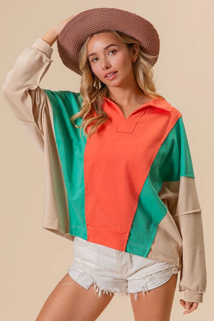 BiBi Colorblock Exposed Seam French Terry Sweatshirt - Farnelli