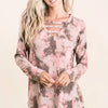 Tie Dye French Terry V-neck Top - TAUPE/MOCHA