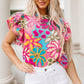 Chelsea Floral Print Trimmed Ruffle Sleeve Blouse - Farnelli