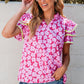 Capri Floral Ric Rac Ruffle Sleeve Blouse - Farnelli