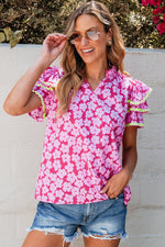 Capri Floral Ric Rac Ruffle Sleeve Blouse - Farnelli