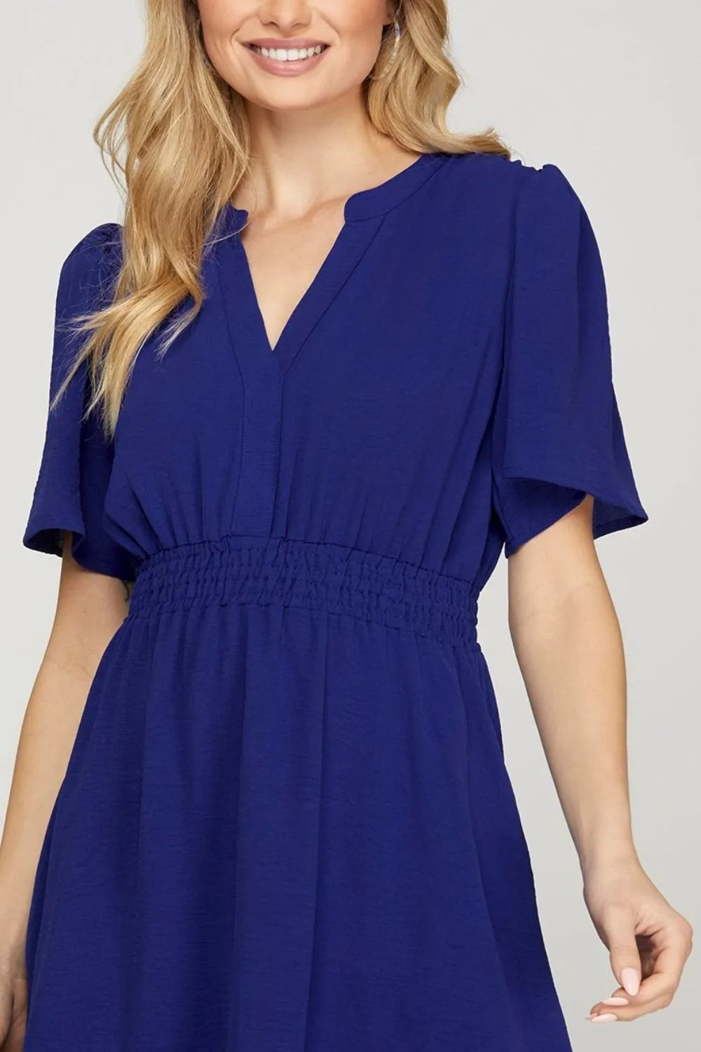 She + Sky Ruffled Hem Notched Flutter Sleeve Mini Dress - Farnelli