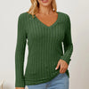 Basic Bae Full Size Ribbed V-Neck Long Sleeve T-Shirt - Green