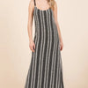 GeeGee Plus Size Striped Scoop Neck Beaded Strap Maxi Cami Dress - Black