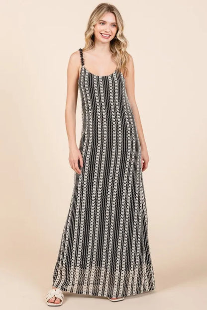 GeeGee Plus Size Striped Scoop Neck Beaded Strap Maxi Cami Dress - Farnelli