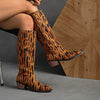 Animal Print Point Toe Block Heels Boots - Leopard