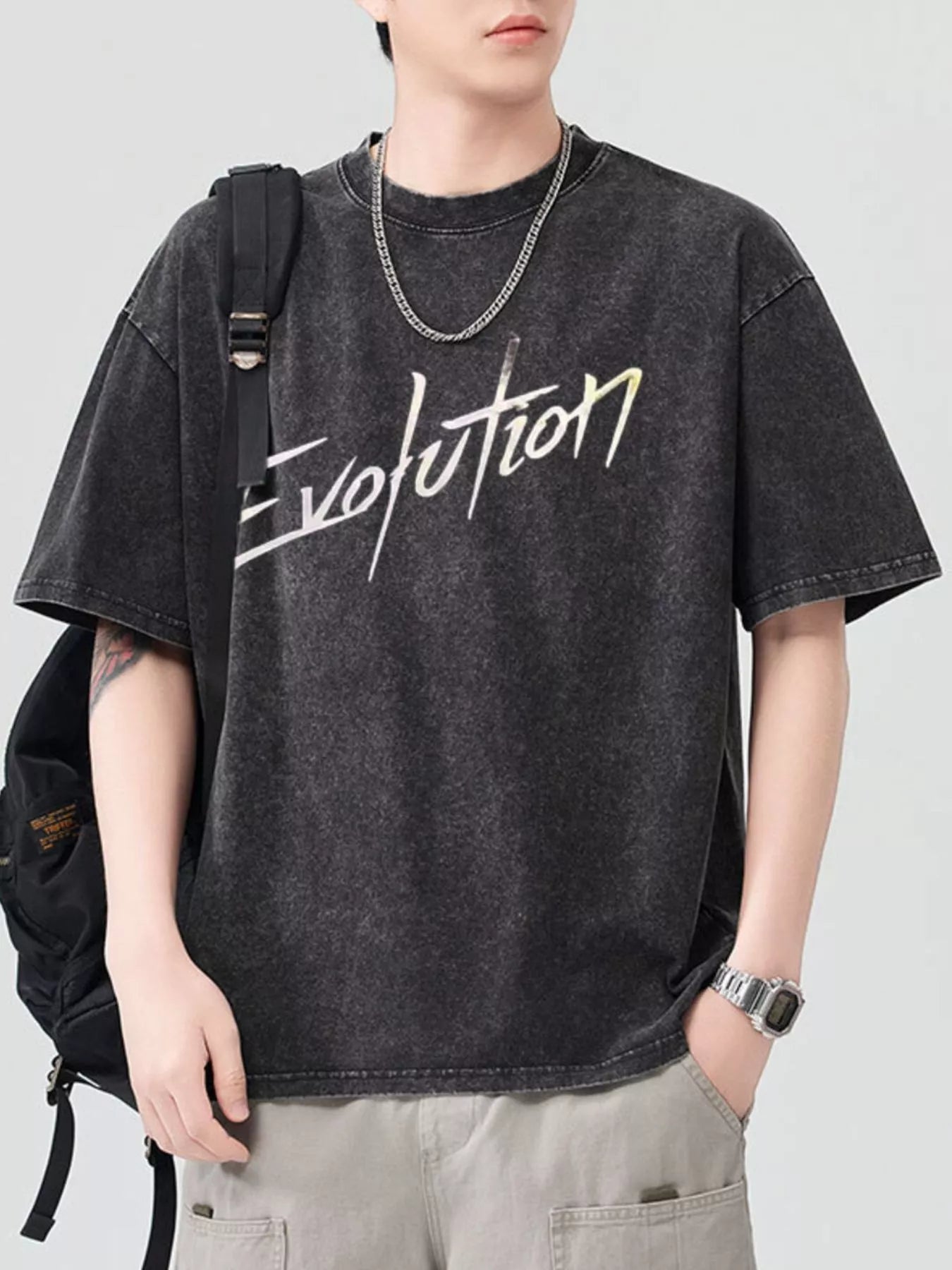 Men's Letter Round Neck Short Sleeve T-Shirt - Farnelli