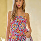 Davi & Dani Floral Smocked Sleeveless Ruffle Back Tie Top - Farnelli