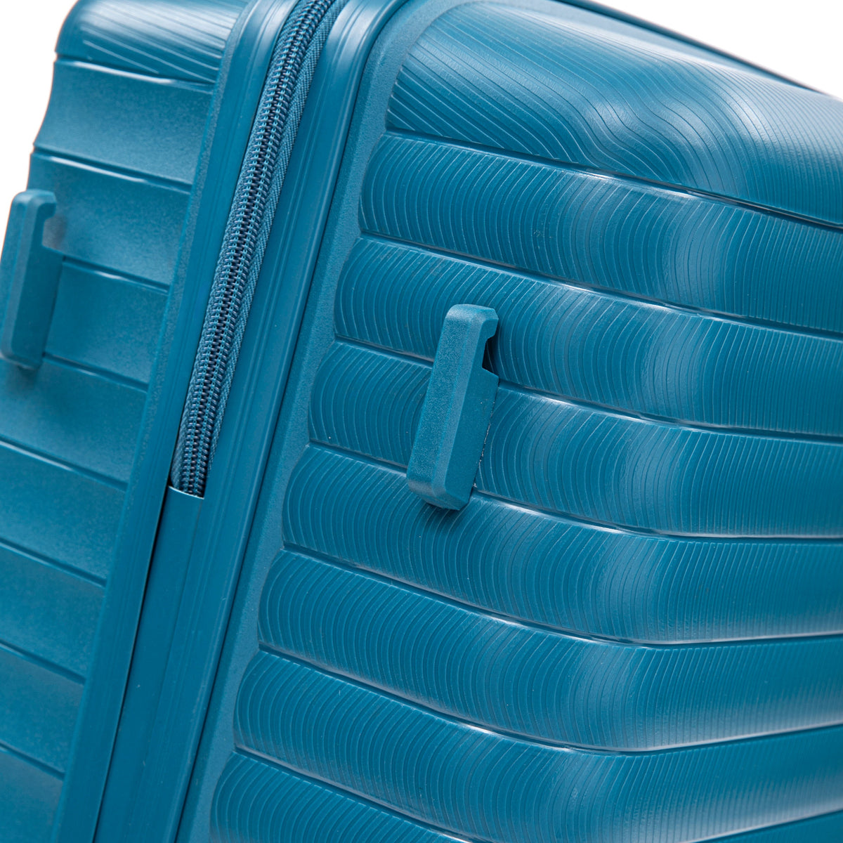 HouseOfZazla blue 4-piece hard case luggage set with spinner wheels and matching cosmetic case
