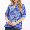 Umgee Tropical Print Puff Sleeve Blouse - OCEAN