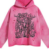 Men's Graphic Long Sleeve Hoodie - Destroy Rose Red