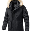 Men's Plus Size Fur Hooded Winter Parka Coat - Black