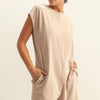 HYFVE Round Neck Cap Sleeve Relaxed Fit Breezy Romper - Tan