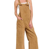 Zenana Washed Knot Strap Pockets Jumpsuit - DEEP CAMEL