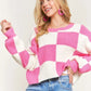 ADORA Plus Size Comfy Checkered Colorblock Sweater Top - Farnelli