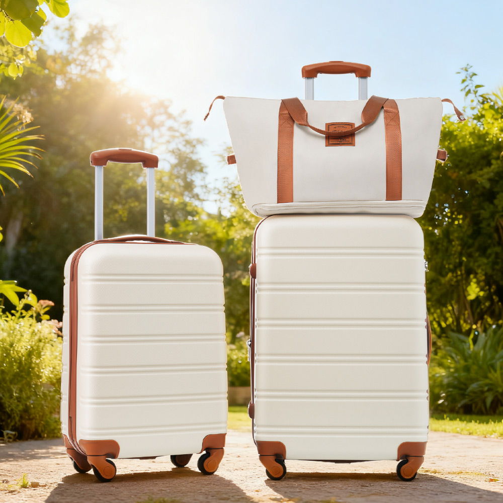 HouseOfZazla hardshell luggage set with spinner wheels and TSA lock in black, white, or pink
