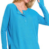 Zenana Waffle Thumb Hole Cuffs Henley Tee - DEEP SKY
