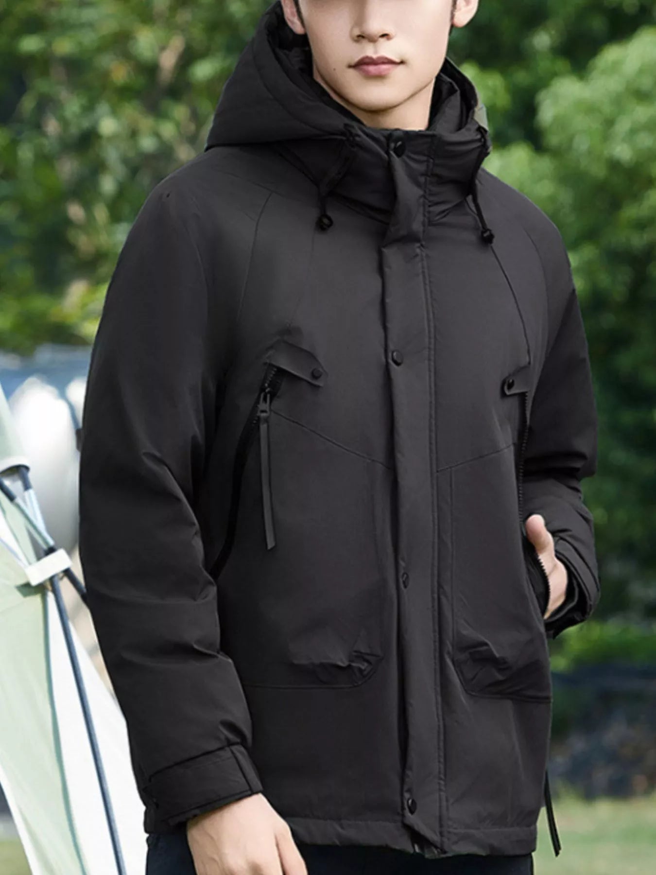 Men's Plus Size Hooded Snap Down Jacket - Farnelli