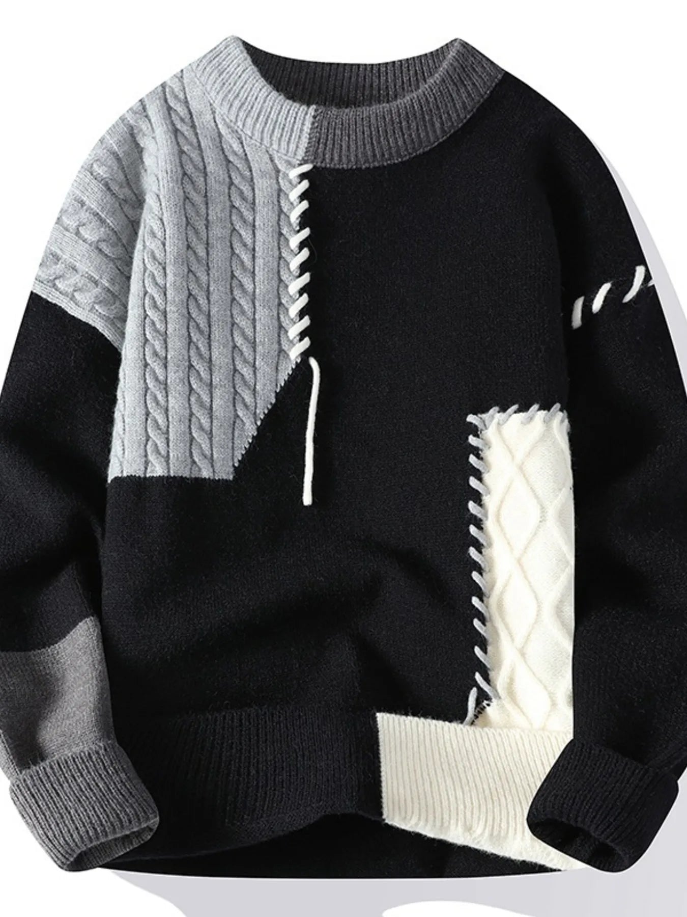 Men's Plus Size Color Block Cable Knit Sweater - Farnelli
