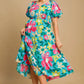 Umgee Full Size Tiered Floral Print Notched Puff Sleeve Midi Dress Plus Size - Farnelli