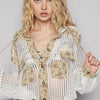 POL Vintage Washed Crochet Hoodie Jacket With Patchwork - OFF WHITE/OLIVE MULTI