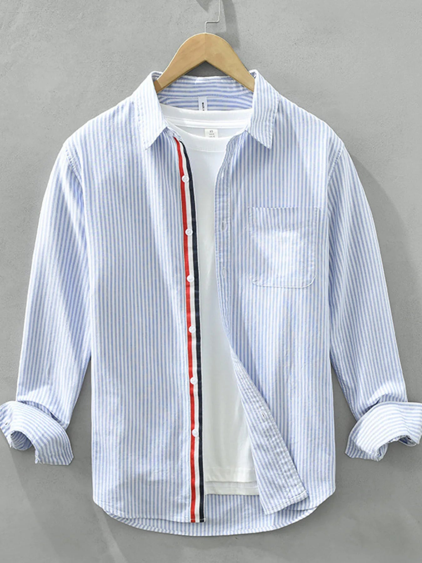 Men's Plus Size Striped Button Up Long Sleeve Shirt - Farnelli