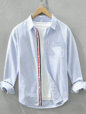 Men's Plus Size Striped Button Up Long Sleeve Shirt - Farnelli