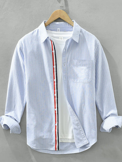 Men's Plus Size Striped Button Up Long Sleeve Shirt - Farnelli