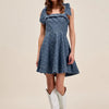 SO ME A Line Fit and Flare Diamond Bow Ribbon Denim Dres - DENIM
