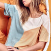 BiBi Round Neck Color Block Short Sleeve T-Shirt - Mint/Tangerine