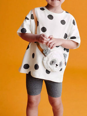 Children's Panda Plush Bag Polka Dot Outfit Set - Farnelli