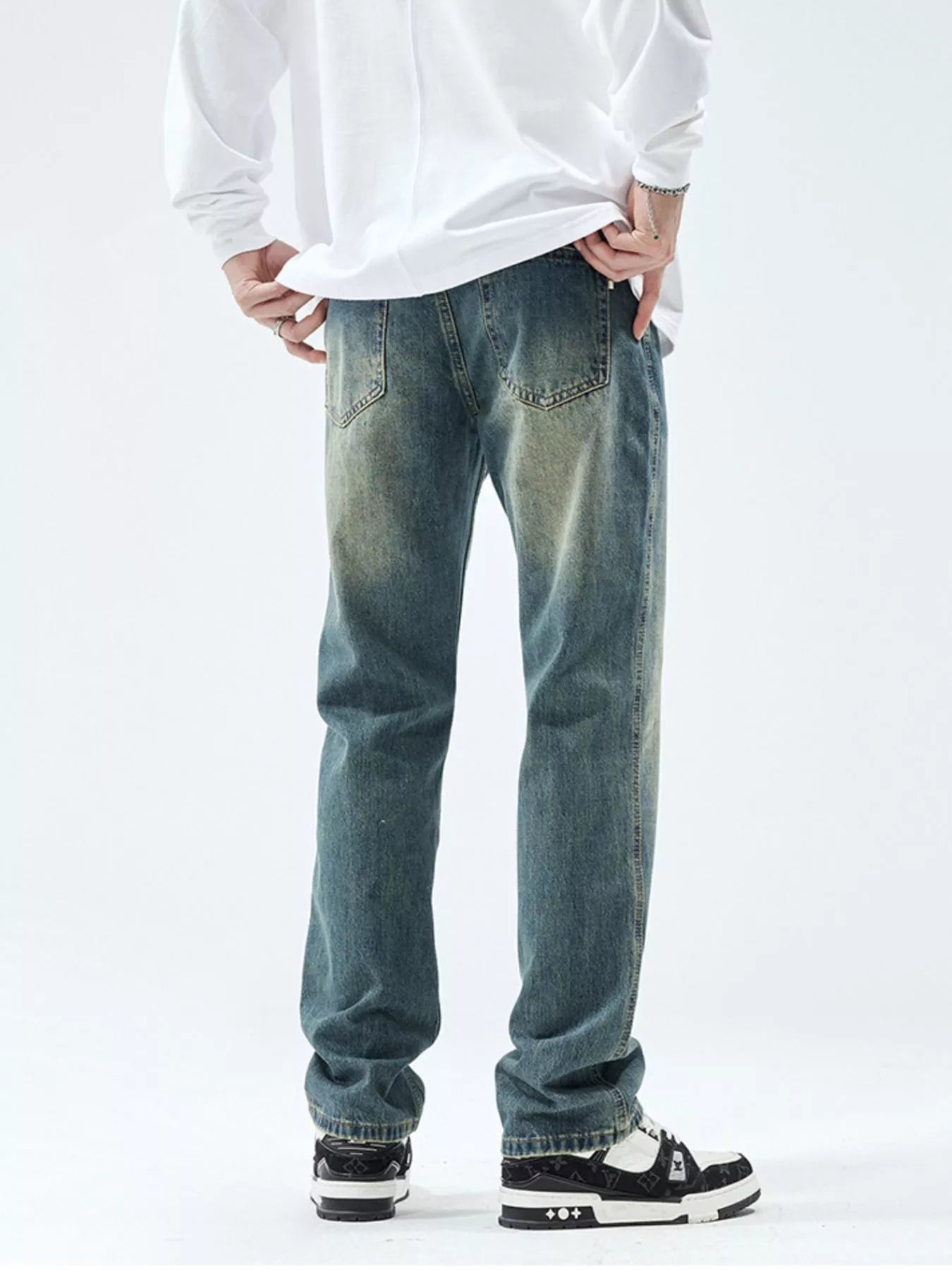 Men's Washed Straight Leg Jeans - Farnelli