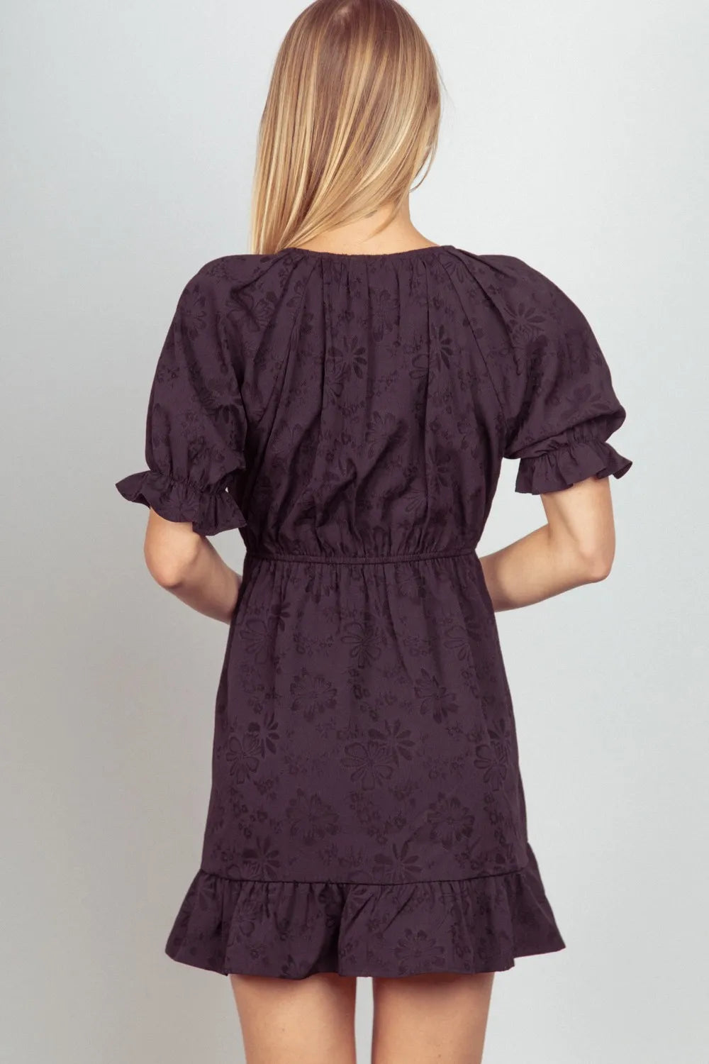 VERY J Floral Textured Woven Ruffled Mini Dress - Farnelli