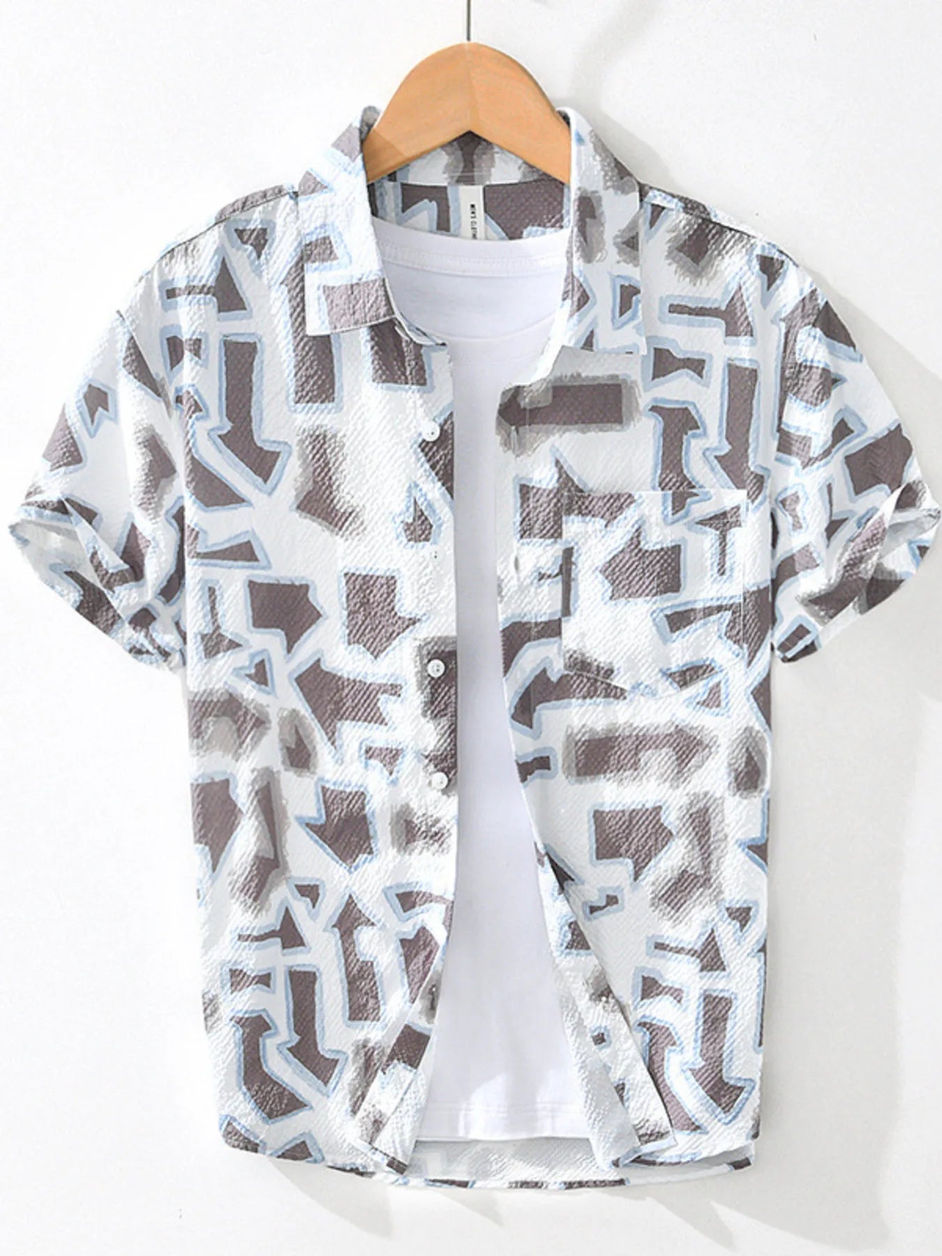 Men's Printed Button Up Short Sleeve Shirt - Farnelli