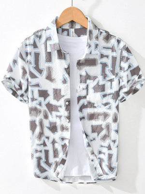Men's Printed Button Up Short Sleeve Shirt - Farnelli