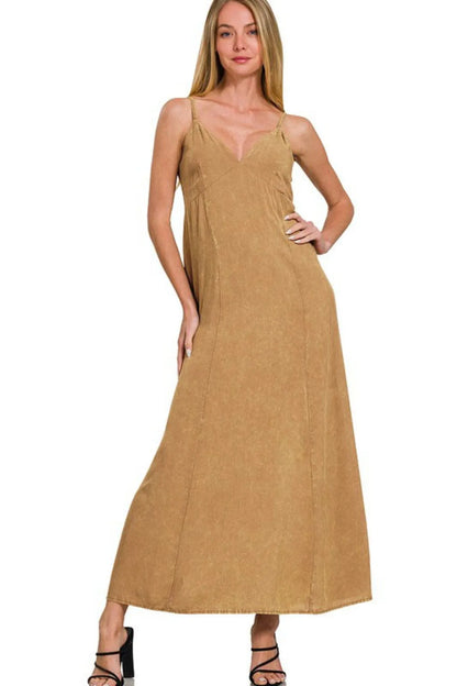Zenana Mineral Washed Rayon Challis Cami Dress - Farnelli