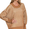 Zenana Exposed Seam Two Tone Ribbed Sweater - DEEP CAMEL