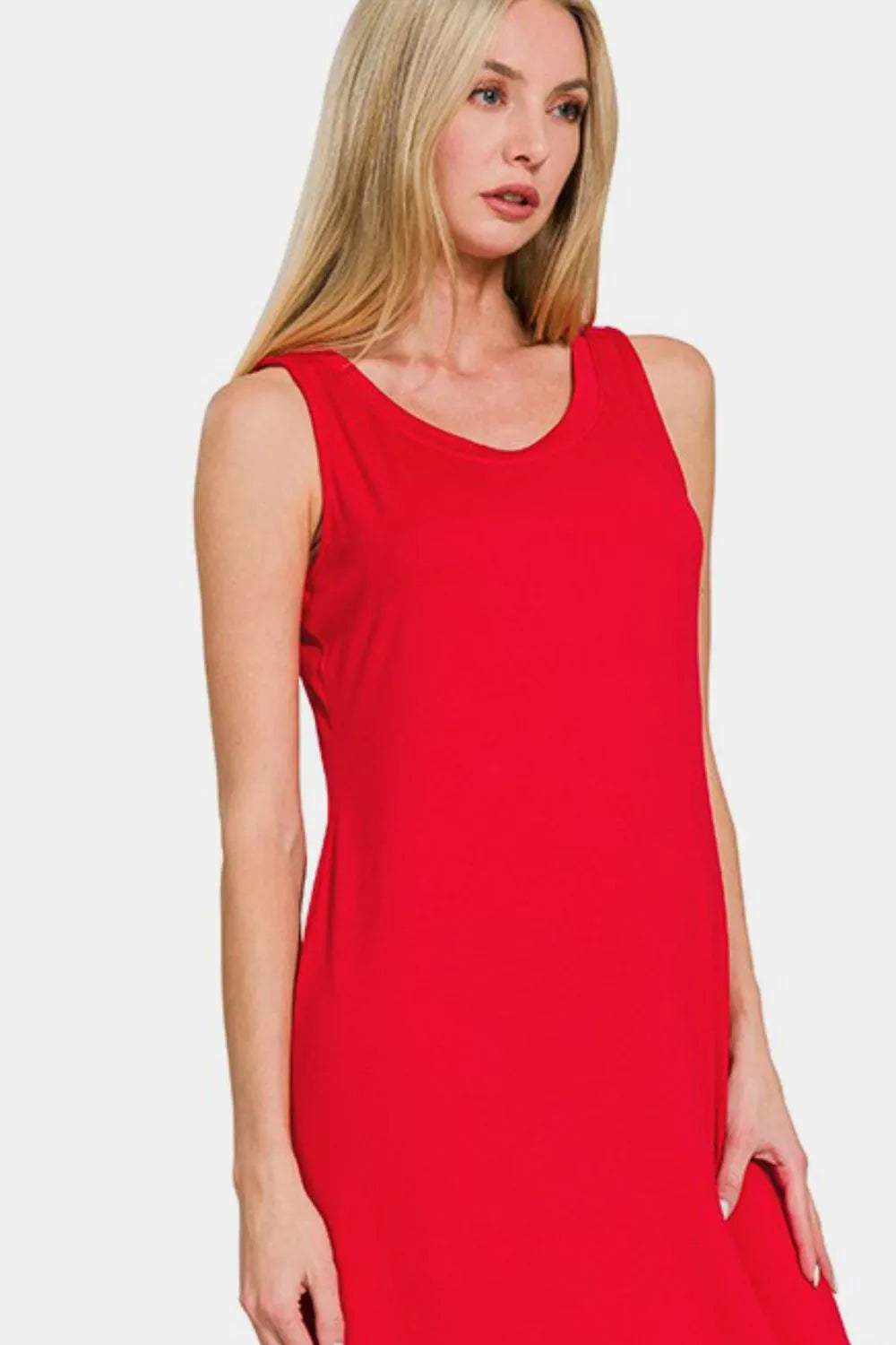 Zenana Scoop Neck Wide Strap Tank Dress - Farnelli