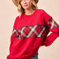 BiBi Christmas Theme Plaid Block Sweatshirt with Binding - Farnelli