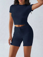 Round Neck Short Sleeve Top and Shorts Set - Farnelli