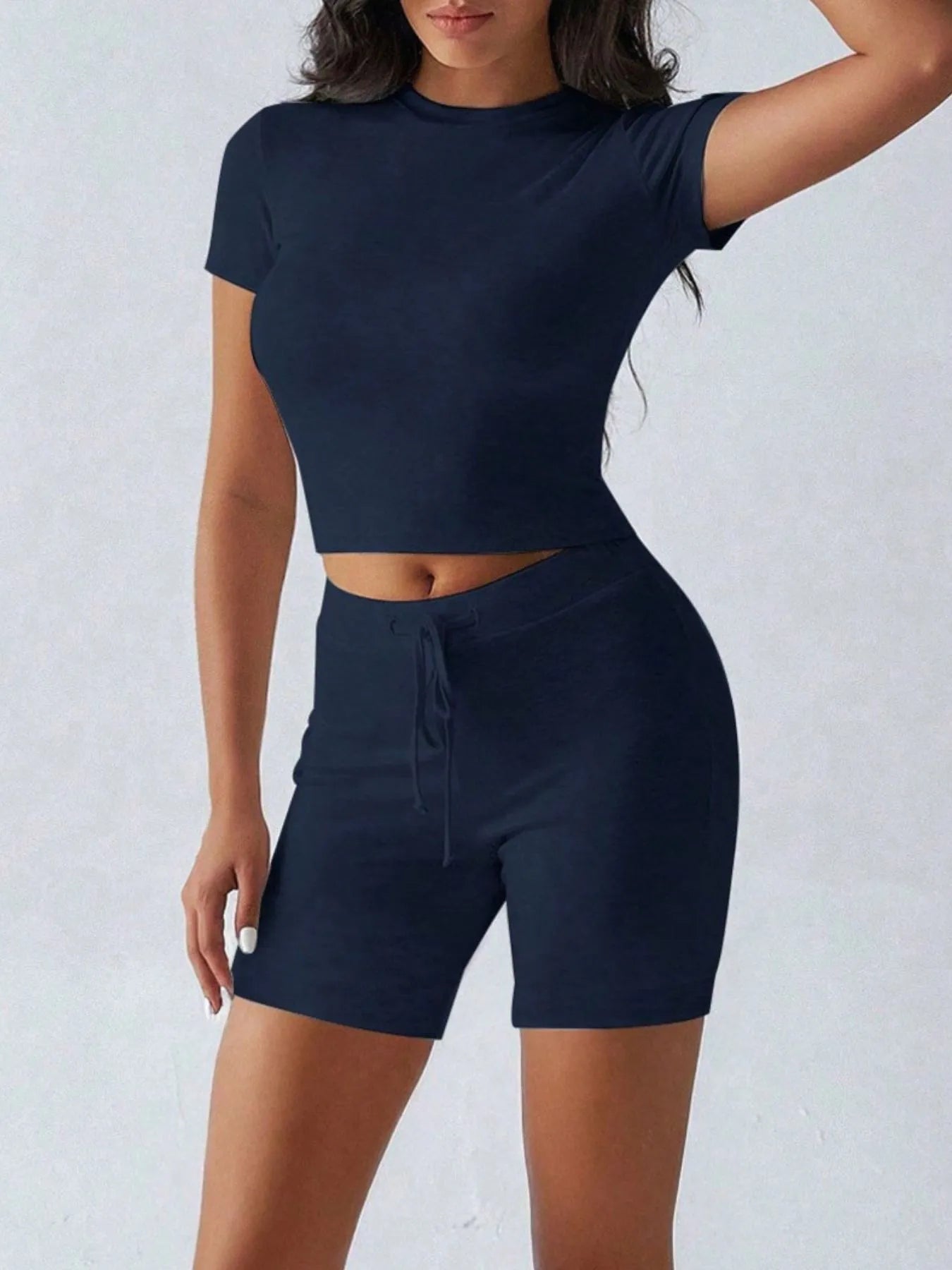 Round Neck Short Sleeve Top and Shorts Set - Farnelli
