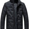 Men's Plus Size Warm Padded Stand Collar Puffer Jacket - Black