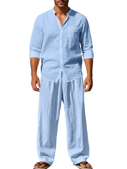 Men's Full Size Button Up Shirt and Pants Set Plus Size - Farnelli