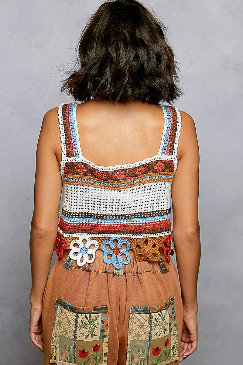 POL Cutout Flower Cropped Crochet Cami with with Dangle Detail - Farnelli