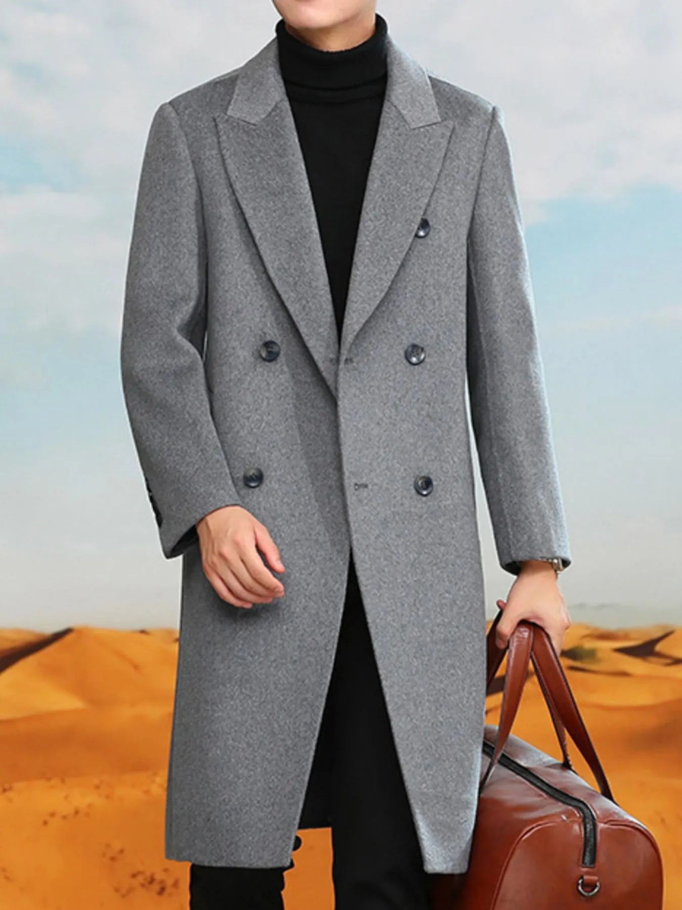 Men's Plus Size Double-Breasted Longline Coat - Farnelli