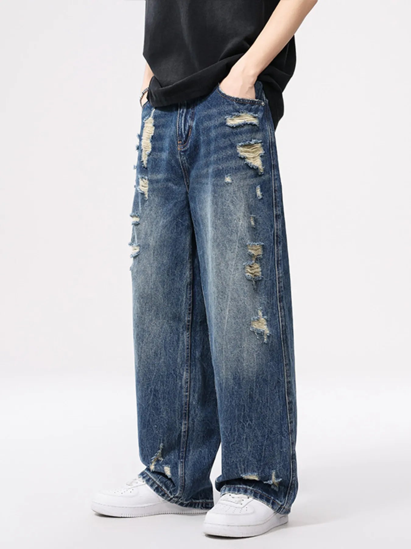 Men's Distressed Wide Leg Jeans - Farnelli