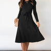 Round Neck Long Sleeve Tie Waist Sweater Dress - Black